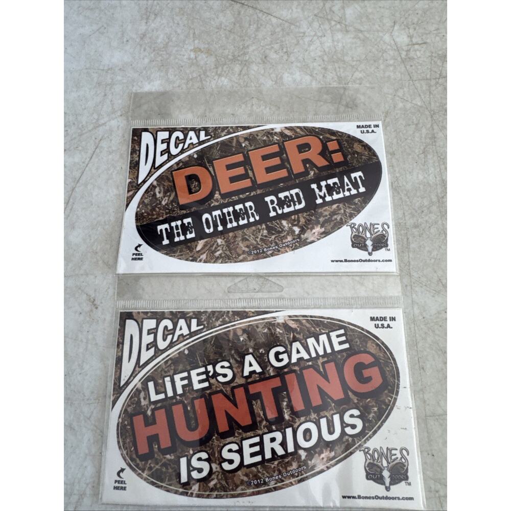 Bones Outdoor Hunting Sticker Lot Of Two Hunting Is Serious Red Meat